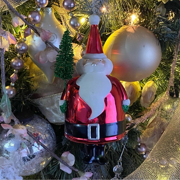 Retired 2005 Bath Body Works Flocked Santa with Brush Tree Blown Glass Ornament - Picture 9 of 10